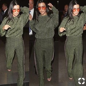 Glitter H&M wide leg pants with athletic stripe